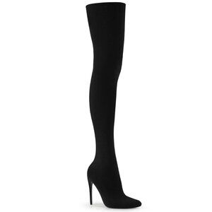 Size 13 NEW 3005 Pull On Stretch Black Nylon High Heel Thigh High Boots Courtly
